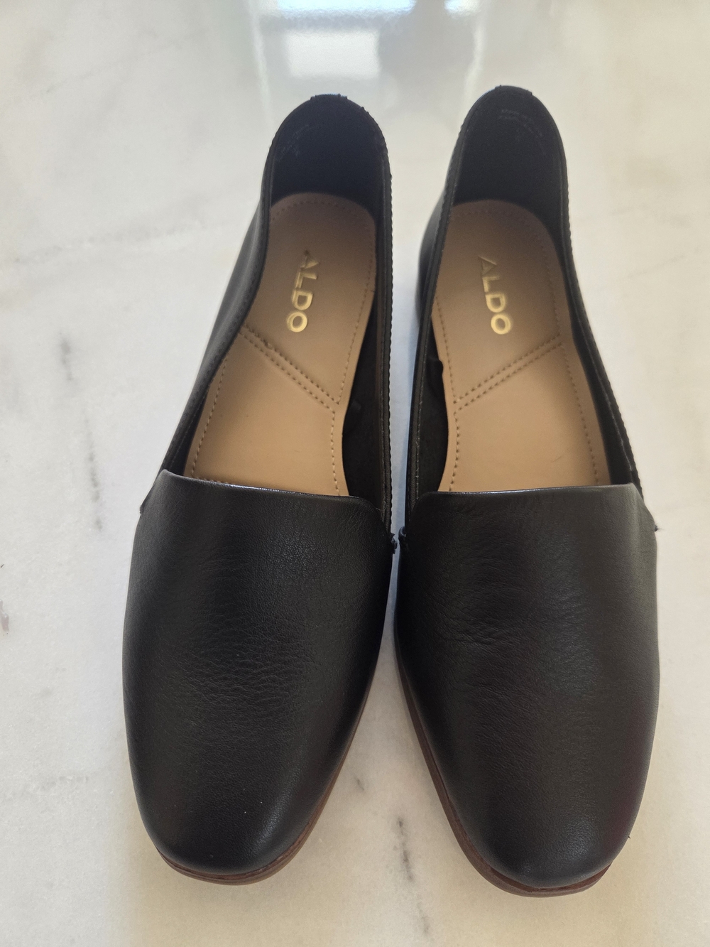 ALDO Black Leather Classic Slip-On Flats